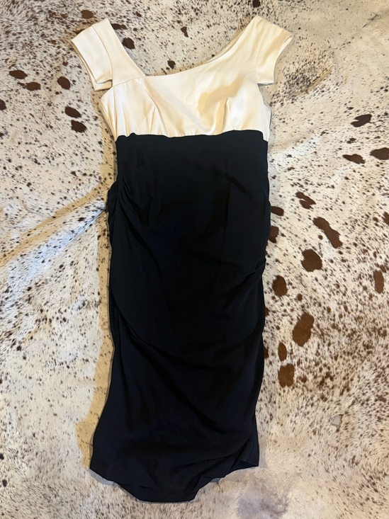 Nicole Miller Dresses & Skirts - Nicole Miller Black Cream Asymmetrical Neckline cap sleeve  Cocktail Dress